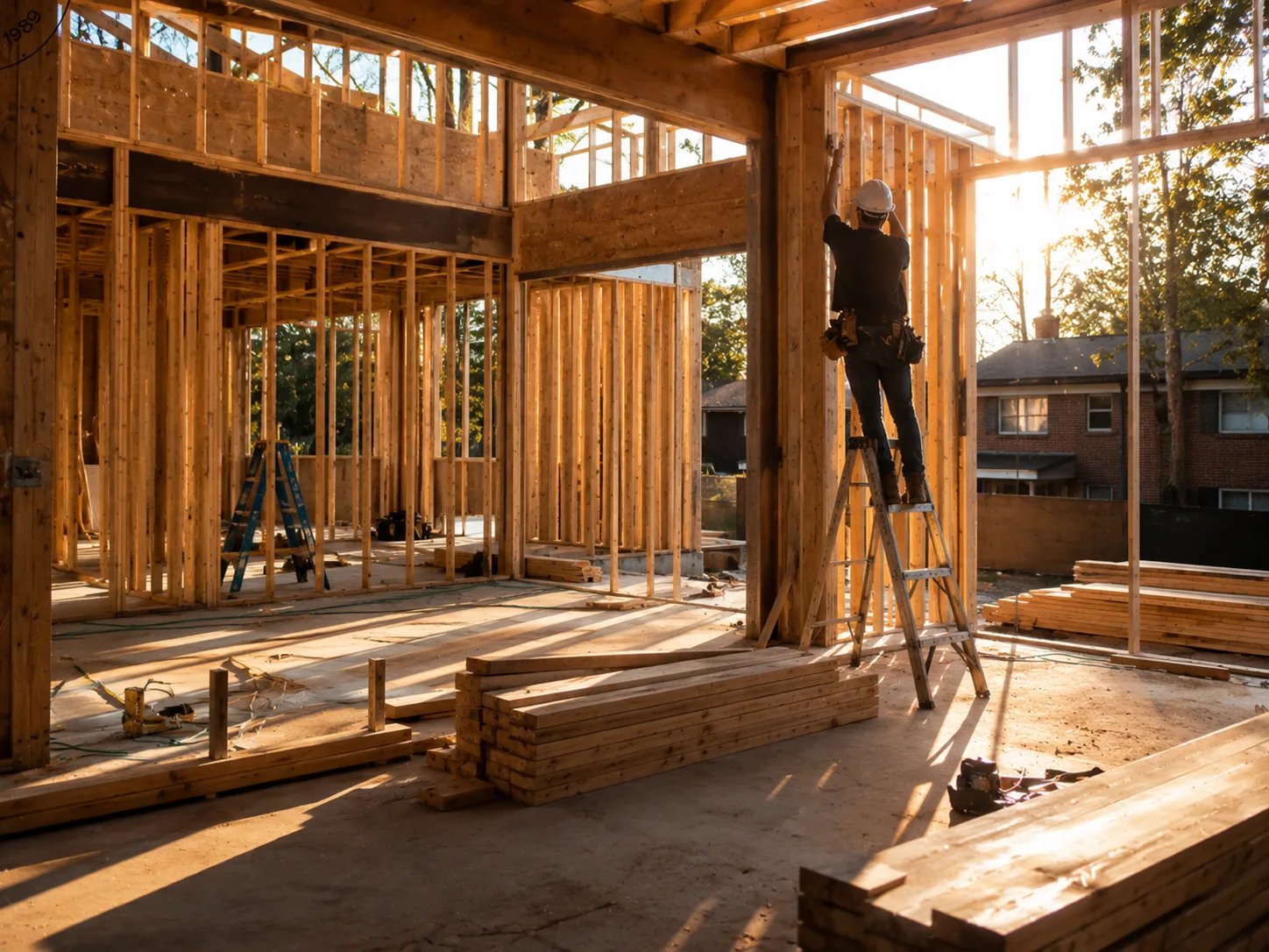 Framing stage of a permitted Toronto construction project