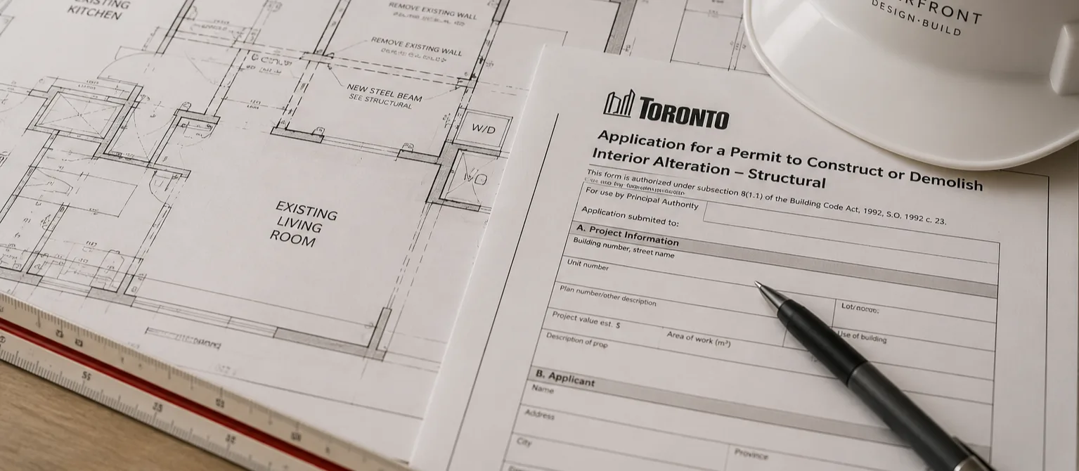 Interior reconfiguration permit drawing for a Toronto renovation