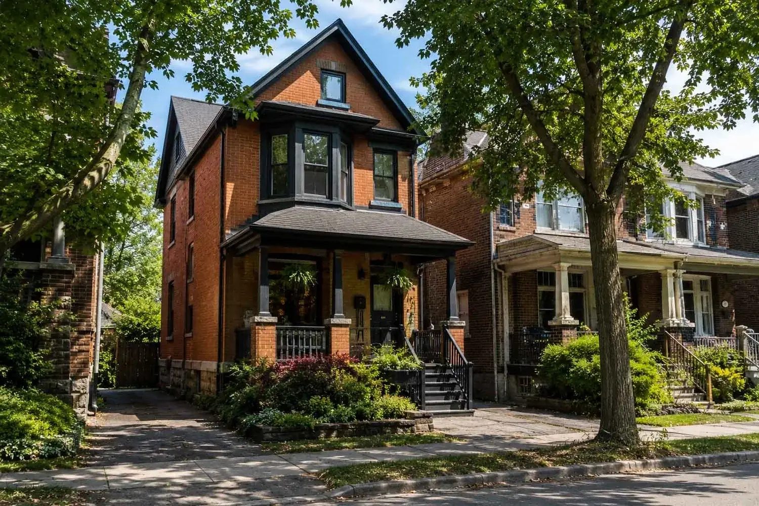Brick home with character detailing in The Junction, Toronto.