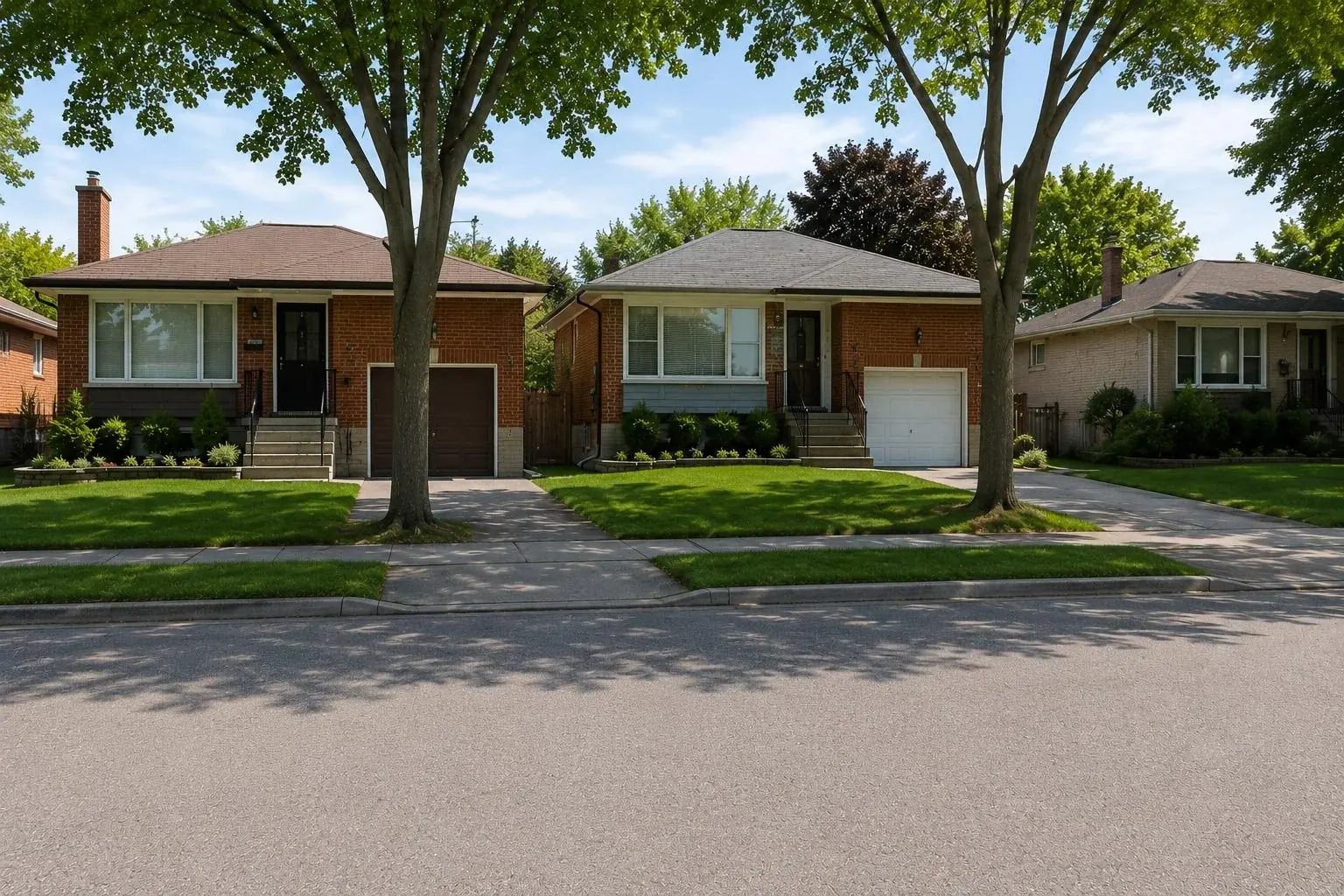 Post-war bungalow on a wide lot in Mississauga.