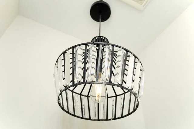 Black drum pendant light with crystal accents, Timeless Elegance project