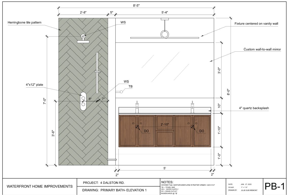Residential exterior elevation drawing produced by Waterfront’s design studio.