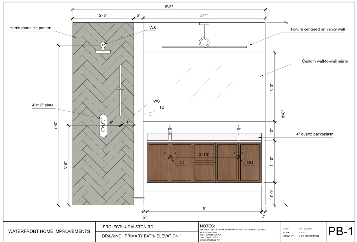 Residential exterior elevation drawing produced by Waterfront’s design studio.